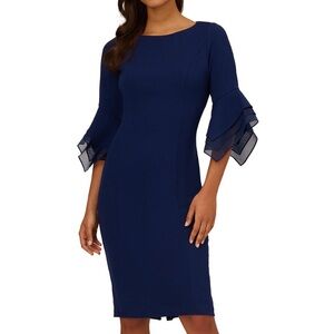 Adrianna Papell Navy Midi Dress with Ruffle Sleeves